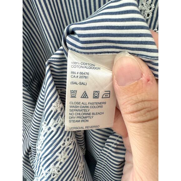 TOMMY HILFIGER Blue White Striped Embroidered Button Down Shirt Cotton | Size 24 - Picture 6 of 6
